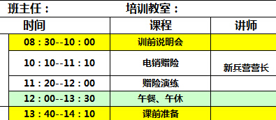 保险公司电销部新人培训课程表.xls