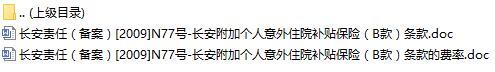长安责任保险长安附加个人意外住院补贴保险B款条款费率表.rar