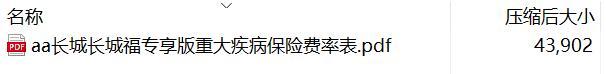 长城长城福专享版重大疾病保险费率表.rar